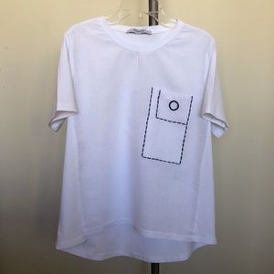 White Shirt with stitching design on front pocket